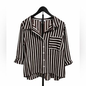 Brown and White Striped Button-Up Shirt